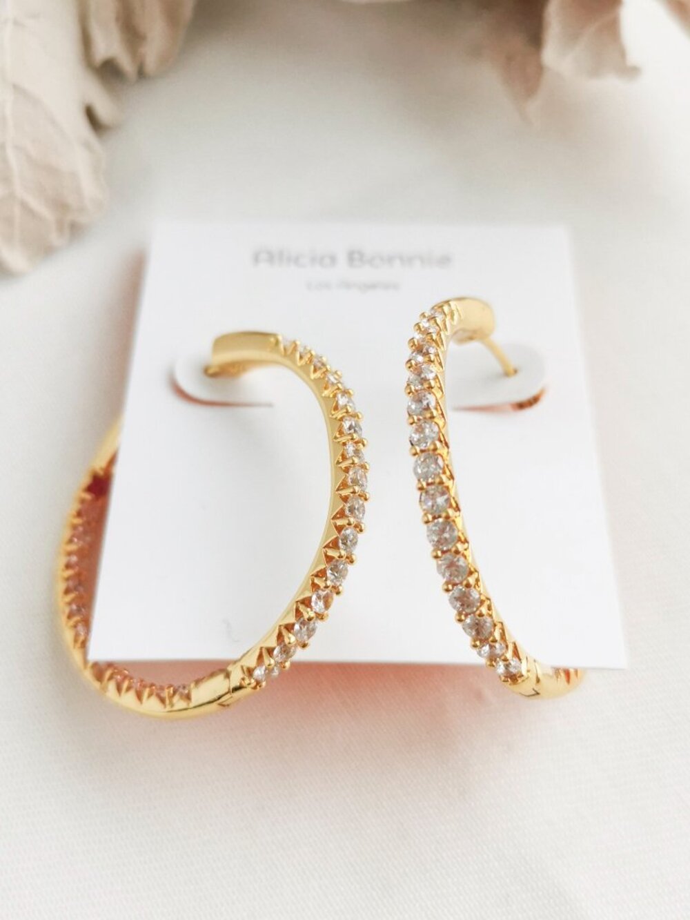 Alicia Bonnie Twinkle Delight Gold White Crystal Large Hoop Earrings NEW Perfect